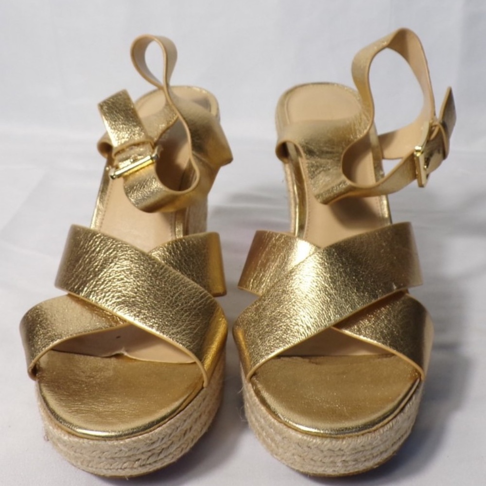 MICHAEL KORS Gold Espadrille Platform Sandal Wedge
